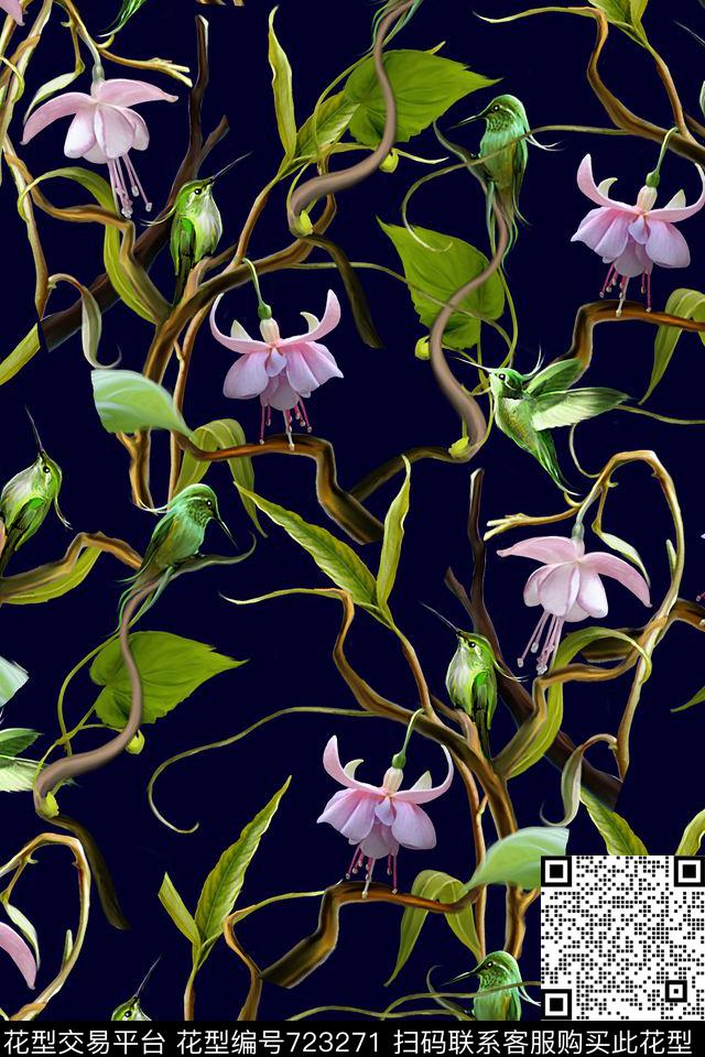花鸟花朵花卉数码印花华亿平台下载（图片编号: 723271） - 瓦栏（Walan）
