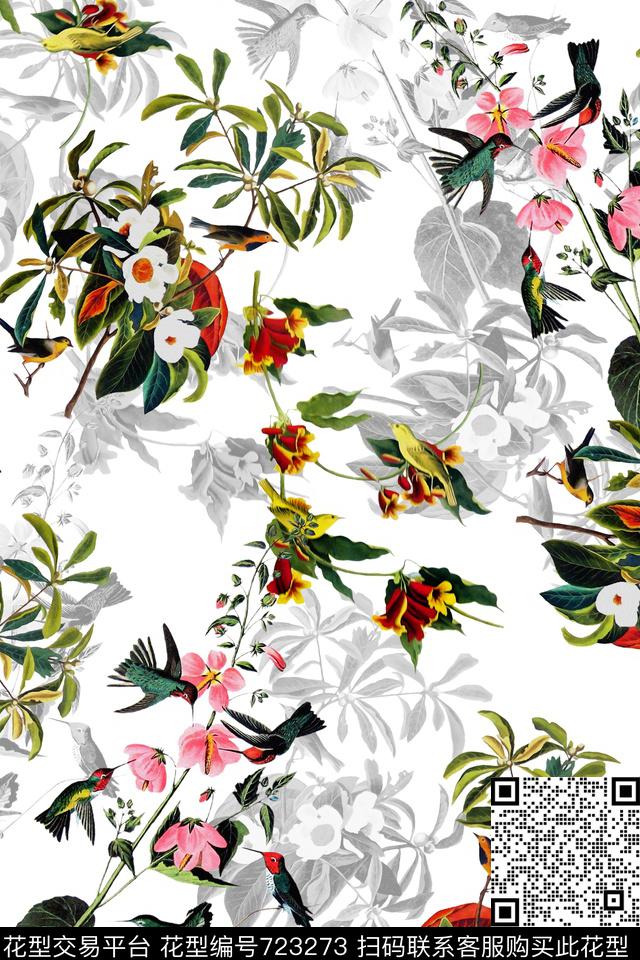 水彩花卉花鸟数码印花华亿平台下载（图片编号: 723273） - 瓦栏（Walan）