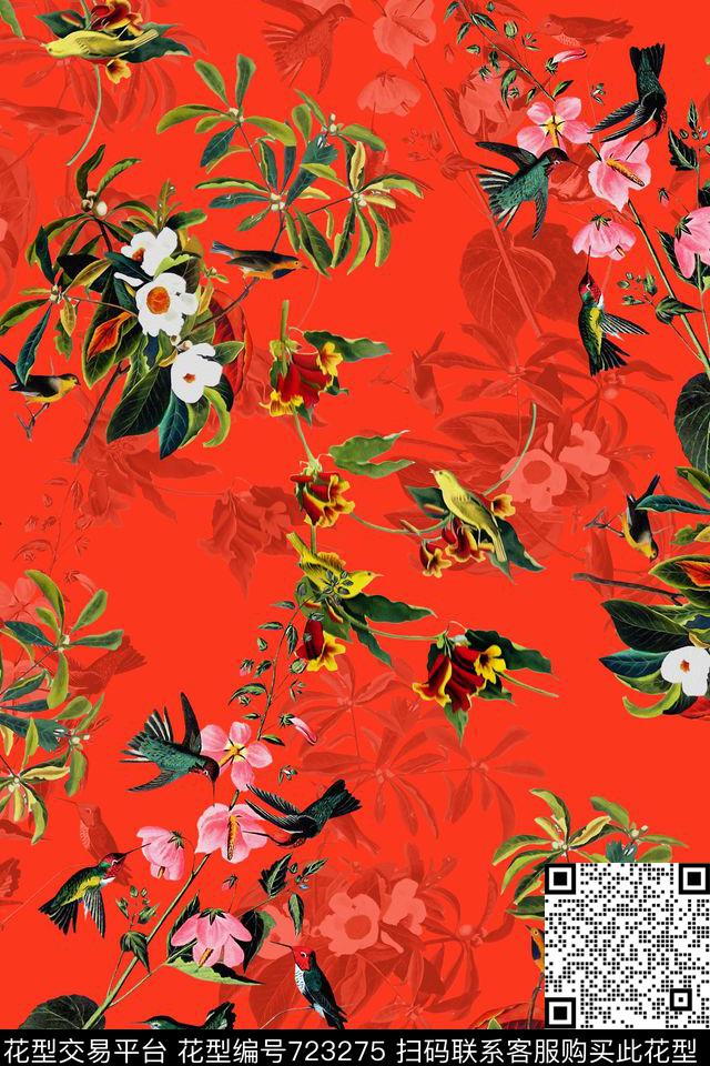 水彩花卉花鸟数码印花华亿平台下载（图片编号: 723275） - 瓦栏（Walan）