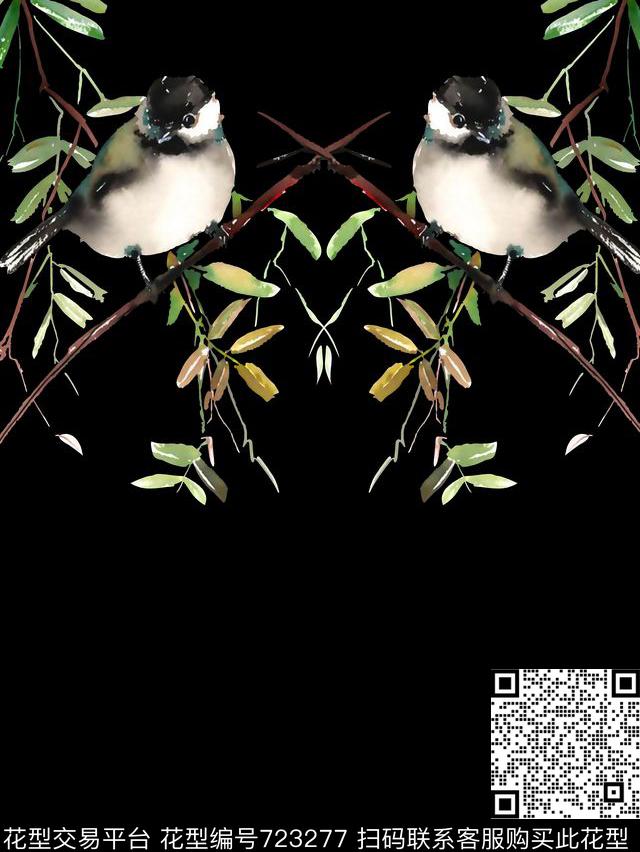 花鸟树叶男装T恤华亿平台数码印花华亿平台下载（图片编号: 723277） - 瓦栏（Walan）