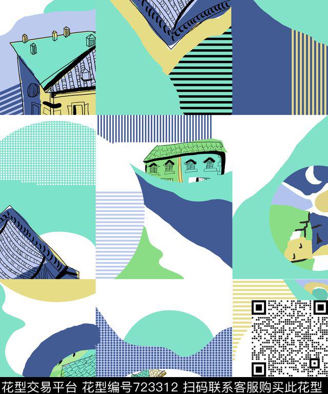 几何肌理建筑传统印花华亿平台下载（图片编号: 723312） - 瓦栏（Walan）