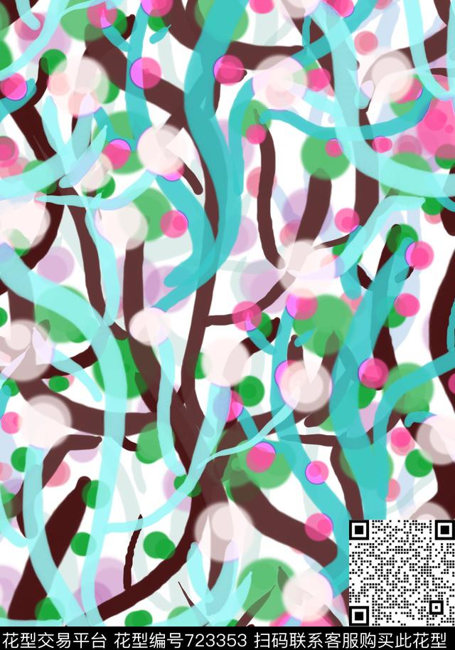 清新淡雅清新自然风抽象植物数码印花华亿平台下载（图片编号: 723353） - 瓦栏（Walan）