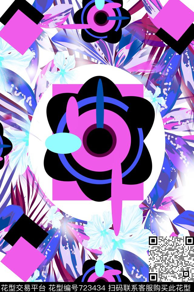花瓣乱花格子数码印花华亿平台下载（图片编号: 723434） - 瓦栏（Walan）