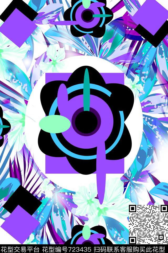 花瓣乱花格子数码印花华亿平台下载（图片编号: 723435） - 瓦栏（Walan）