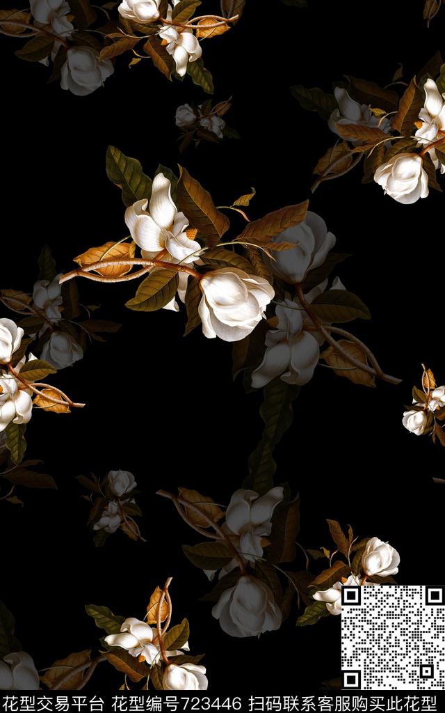 复古玫瑰花朵花卉数码印花华亿平台下载（图片编号: 723446） - 瓦栏（Walan）