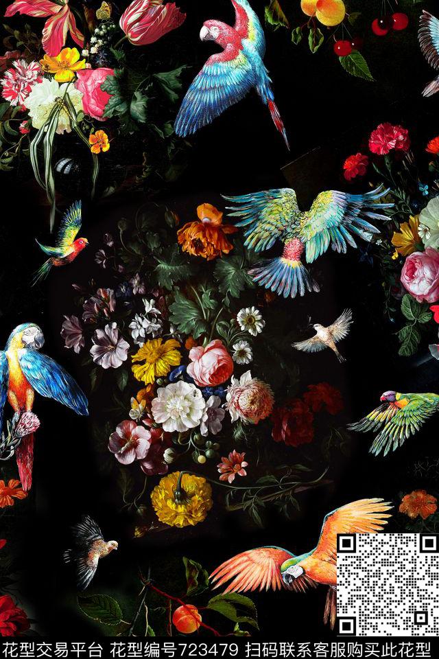 时尚手绘花卉数码印花华亿平台下载（图片编号: 723479） - 瓦栏（Walan）