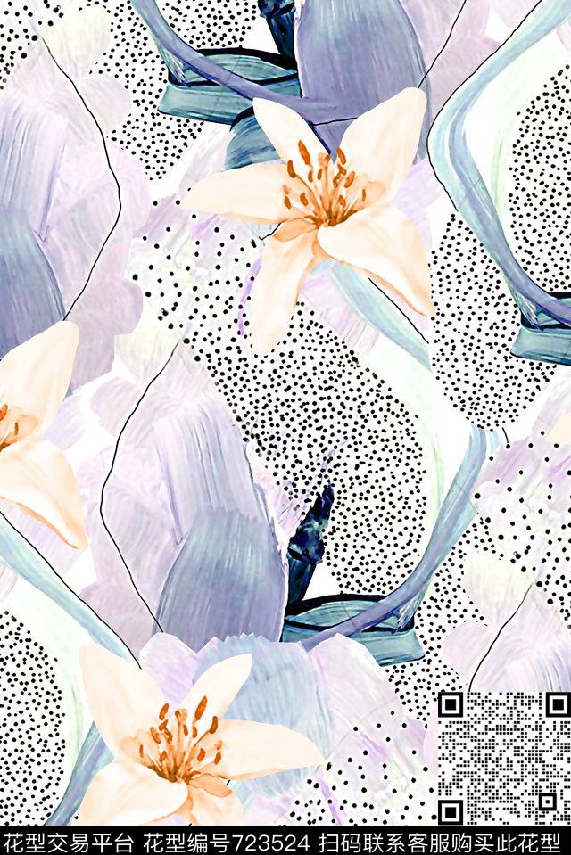 手绘花卉纹理底纹女装华亿平台数码印花华亿平台下载（图片编号: 723524） - 瓦栏（Walan）