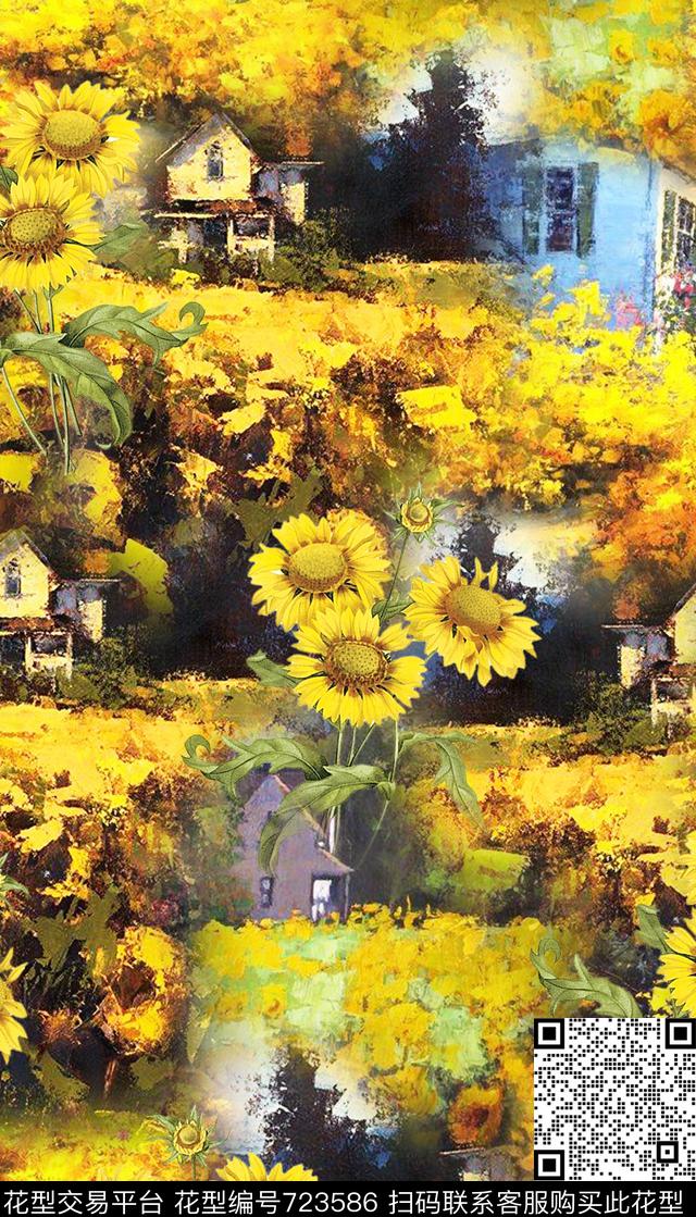 风景花卉复古时尚数码印花华亿平台下载（图片编号: 723586） - 瓦栏（Walan）