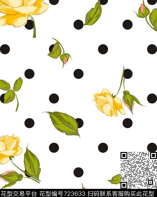 圆点波点花朵传统印花华亿平台下载（图片编号: 723633） - 瓦栏（Walan）