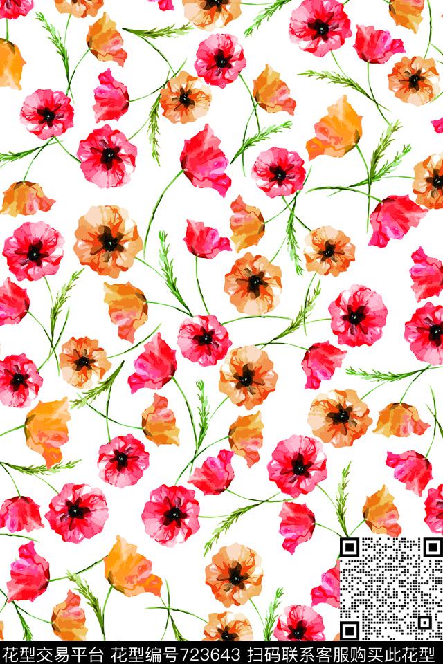 时尚植物小碎花数码印花华亿平台下载（图片编号: 723643） - 瓦栏（Walan）