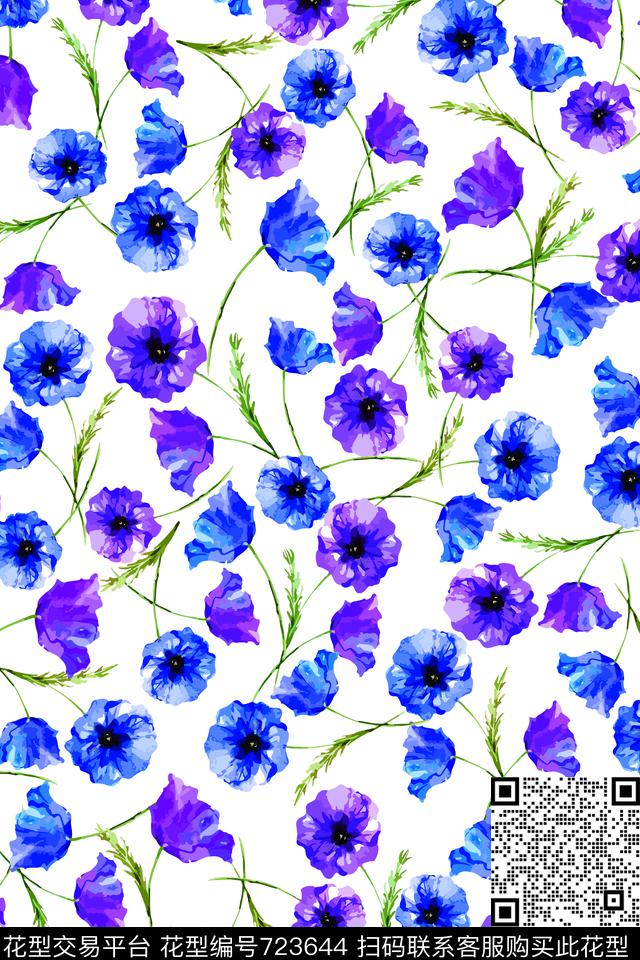 时尚植物小碎花数码印花华亿平台下载（图片编号: 723644） - 瓦栏（Walan）