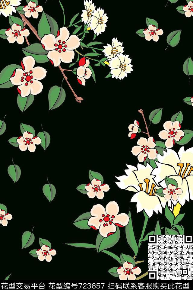 桃花花卉花朵数码印花华亿平台下载（图片编号: 723657） - 瓦栏（Walan）