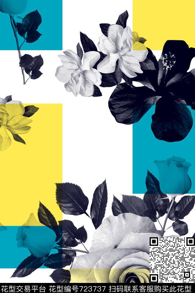 几何色块黑白数码印花华亿平台下载（图片编号: 723737） - 瓦栏（Walan）