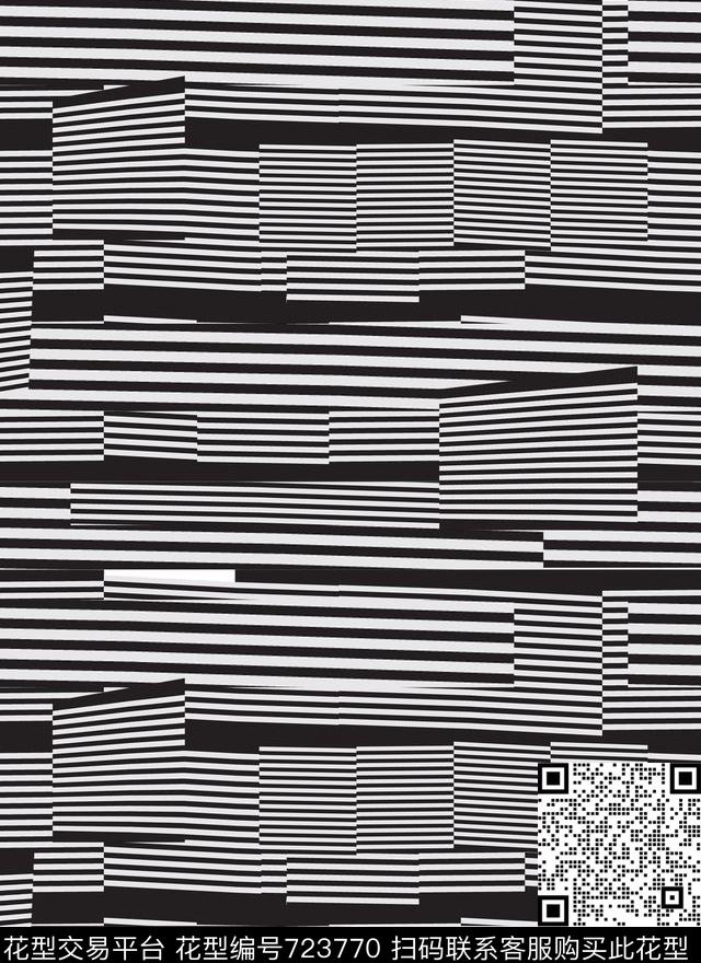 黑白横条条纹数码印花华亿平台下载（图片编号: 723770） - 瓦栏（Walan）