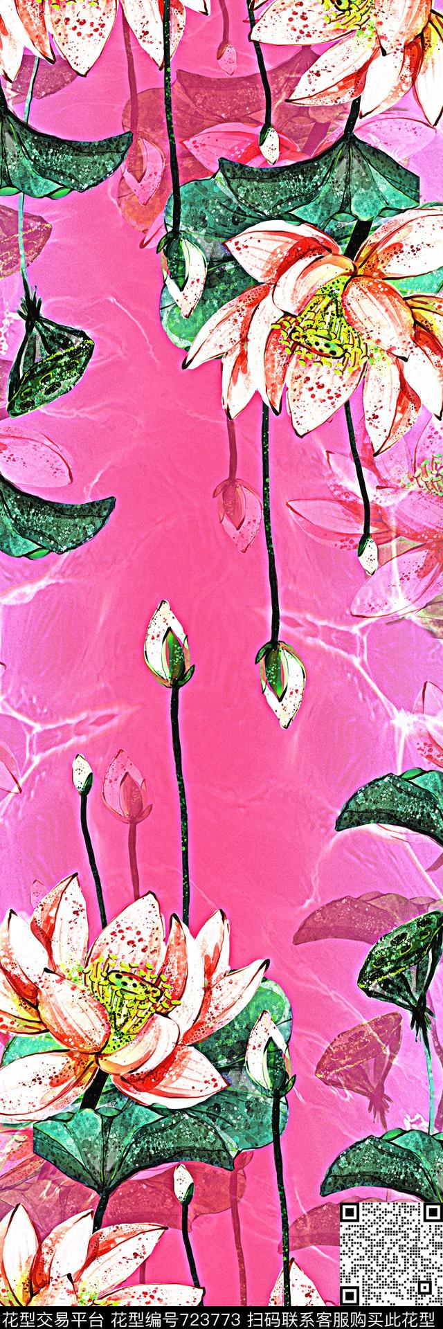 披肩长巾中国风荷花数码印花华亿平台下载（图片编号: 723773） - 瓦栏（Walan）