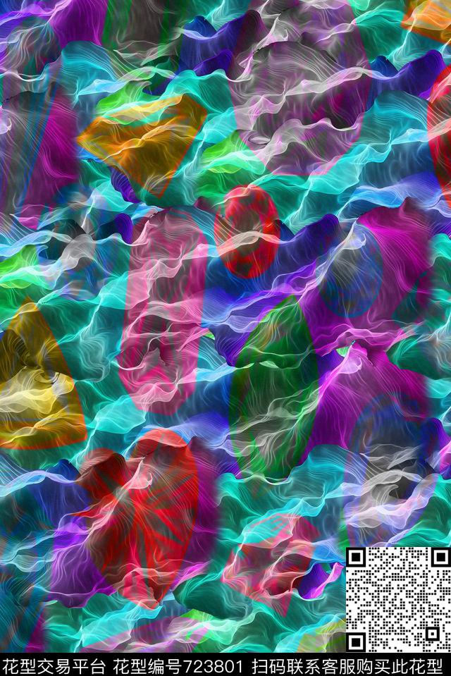 手绘水墨几何数码印花华亿平台下载（图片编号: 723801） - 瓦栏（Walan）