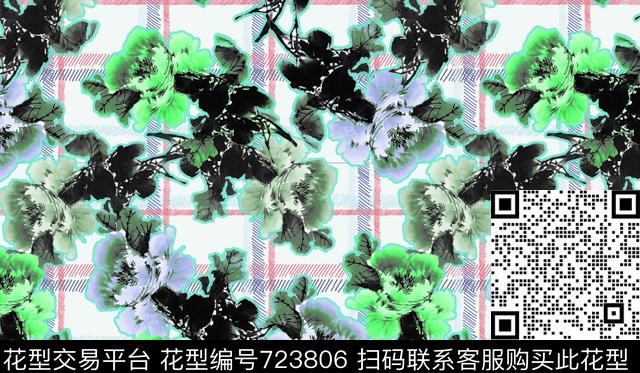 花卉休闲写意格子数码印花华亿平台下载（图片编号: 723806） - 瓦栏（Walan）