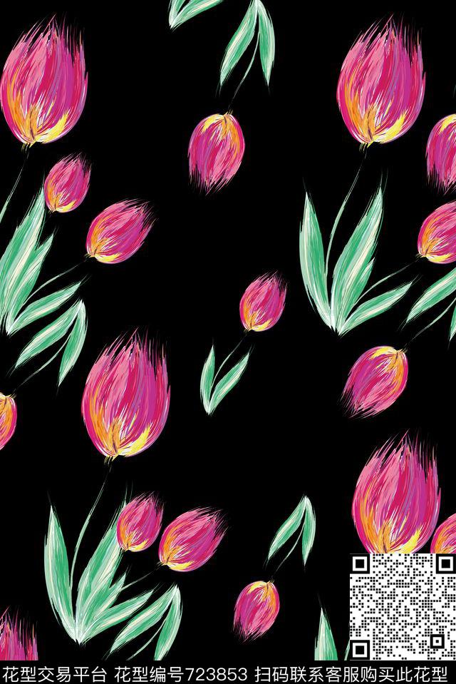 花朵花卉郁金香数码印花华亿平台下载（图片编号: 723853） - 瓦栏（Walan）