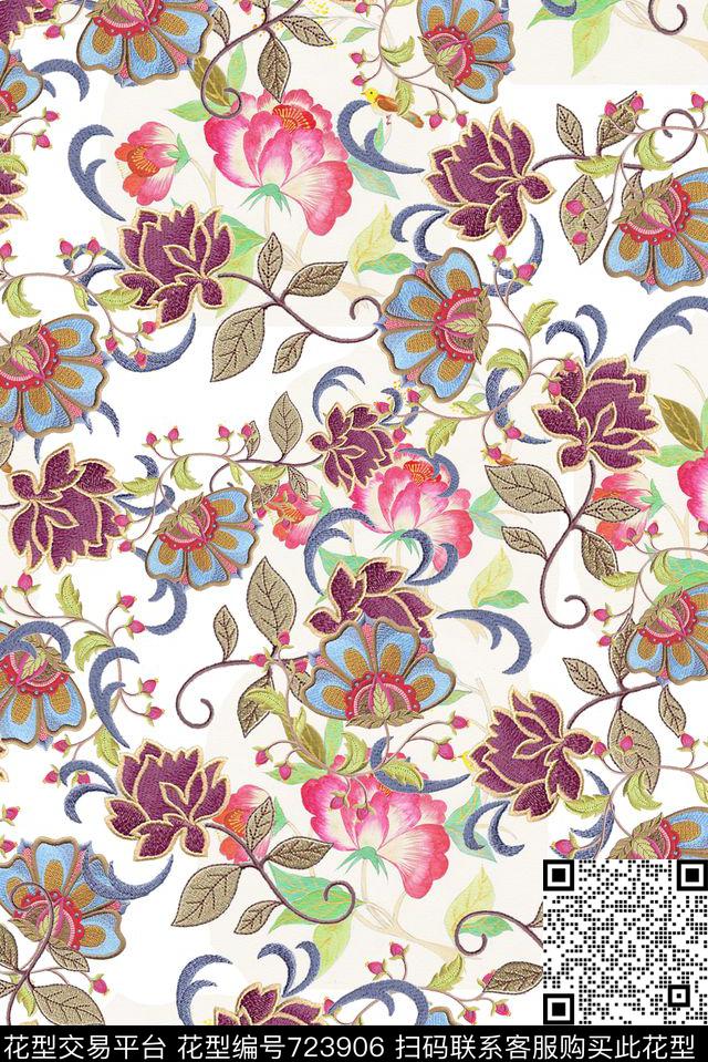 花卉绣花秋冬数码印花华亿平台下载（图片编号: 723906） - 瓦栏（Walan）