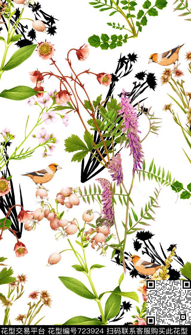 花卉植物复古春季时尚数码印花华亿平台下载（图片编号: 723924） - 瓦栏（Walan）