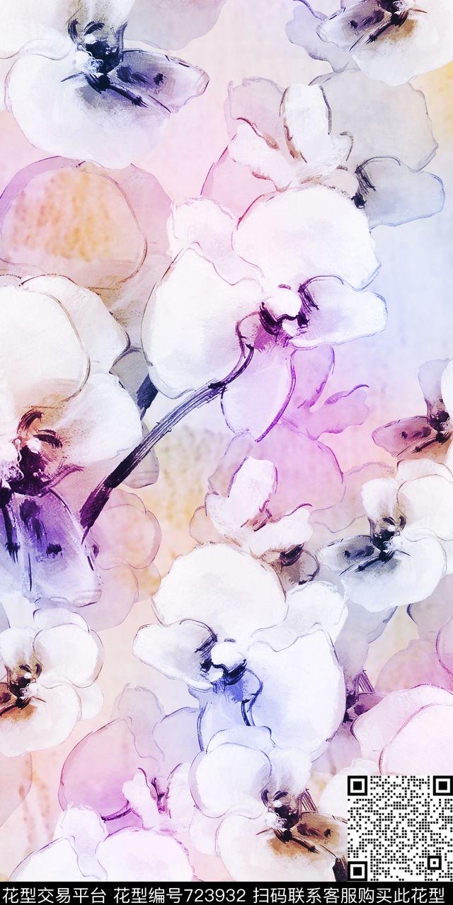 大花花朵花卉数码印花华亿平台下载（图片编号: 723932） - 瓦栏（Walan）