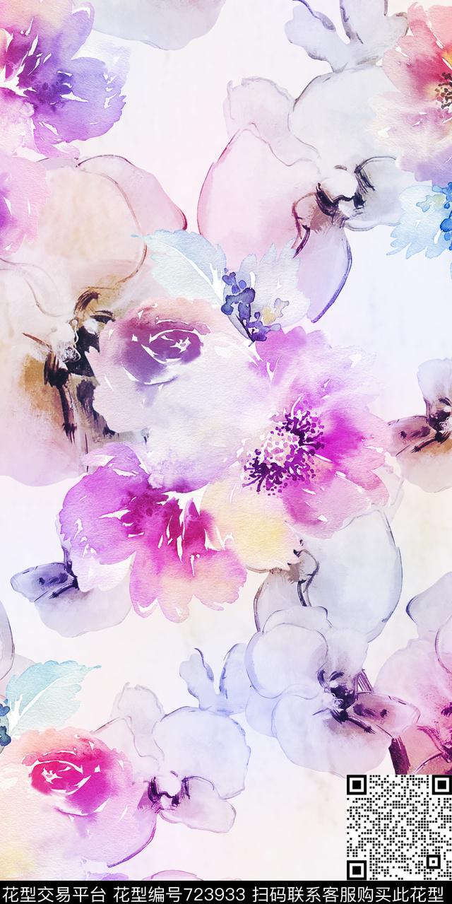 小清新大花花朵数码印花华亿平台下载（图片编号: 723933） - 瓦栏（Walan）