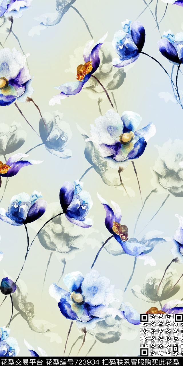 小清新大花花朵数码印花华亿平台下载（图片编号: 723934） - 瓦栏（Walan）