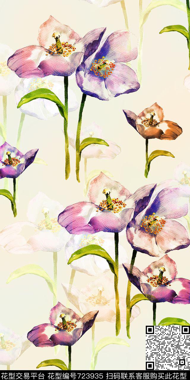小清新大花花朵数码印花华亿平台下载（图片编号: 723935） - 瓦栏（Walan）