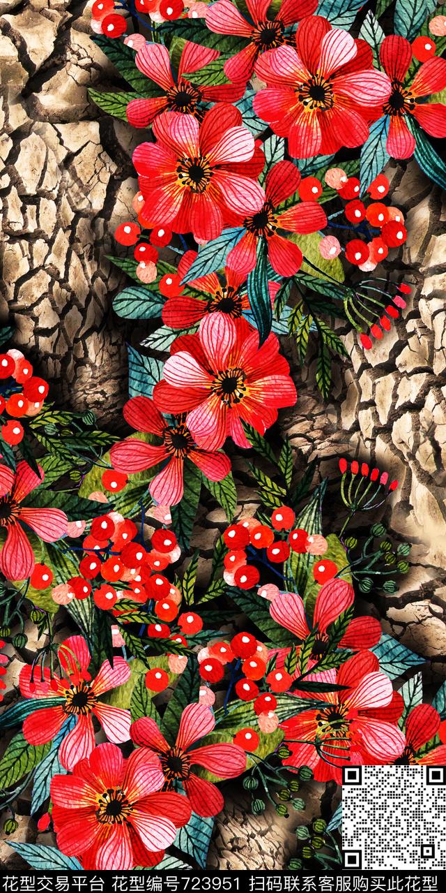 大花乱花花朵数码印花华亿平台下载（图片编号: 723951） - 瓦栏（Walan）