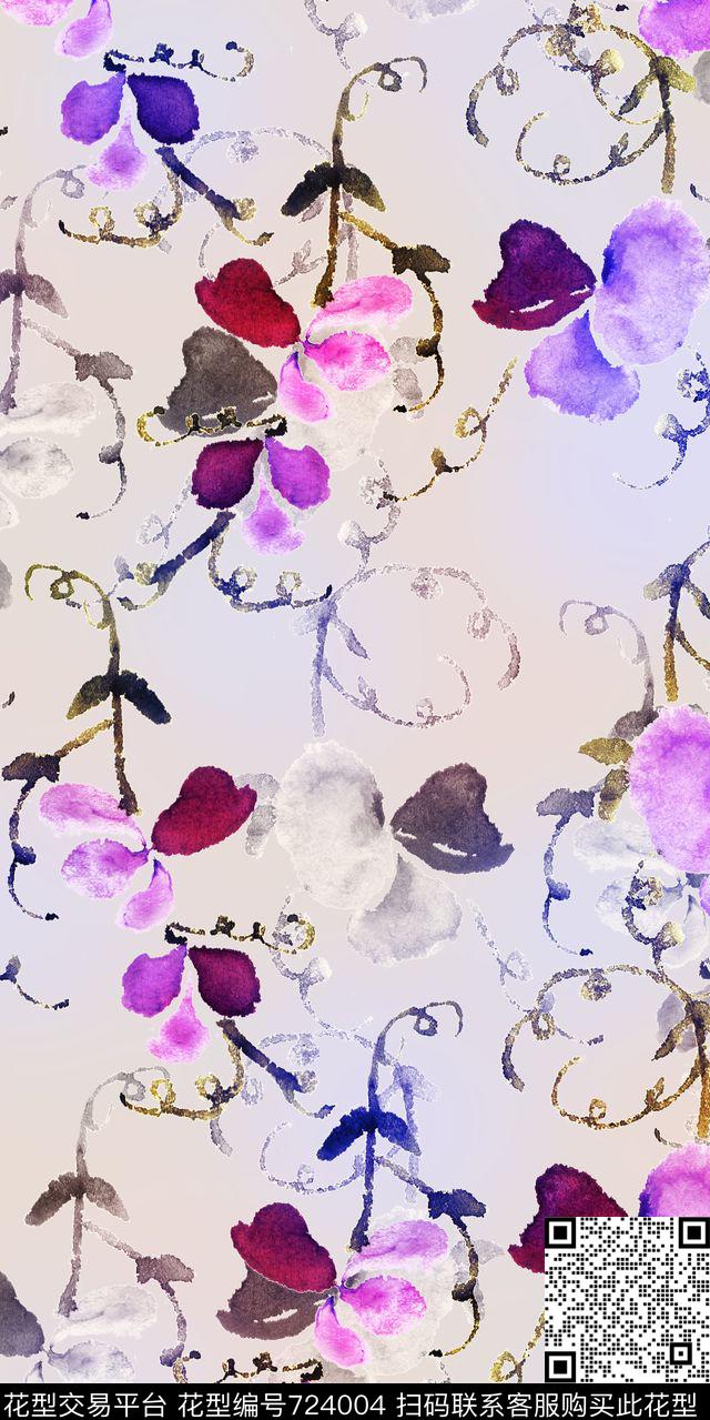 小清新大花花朵数码印花华亿平台下载（图片编号: 724004） - 瓦栏（Walan）