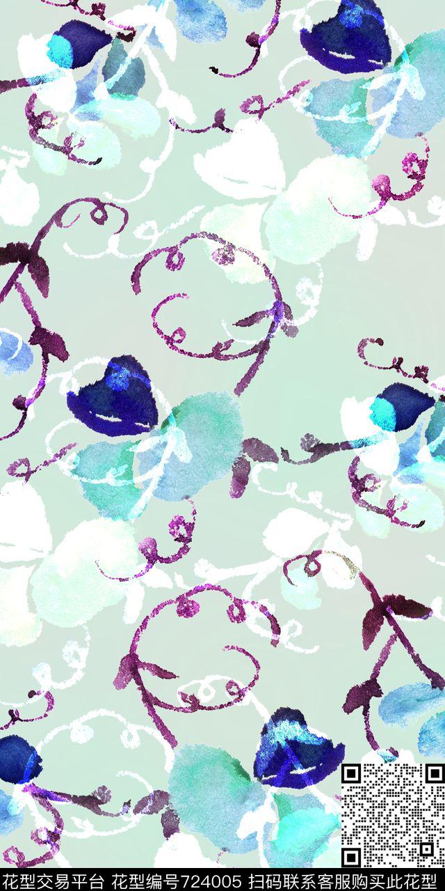 小清新大花花朵数码印花华亿平台下载（图片编号: 724005） - 瓦栏（Walan）