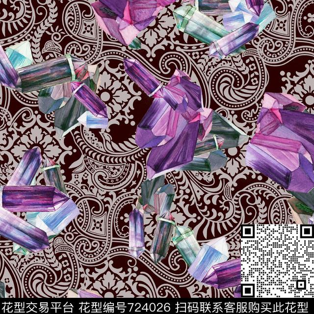 抽象佩斯利宝石笔头数码印花华亿平台下载（图片编号: 724026） - 瓦栏（Walan）