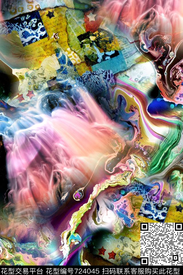 抽象几何拼接数码印花华亿平台下载（图片编号: 724045） - 瓦栏（Walan）