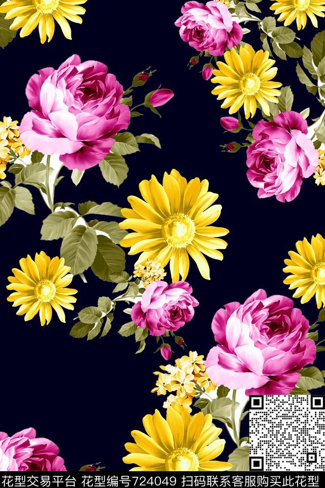 花朵大花牡丹数码印花华亿平台下载（图片编号: 724049） - 瓦栏（Walan）