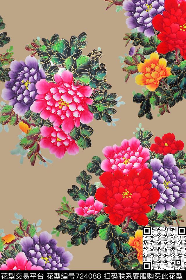 中国风水彩国画数码印花华亿平台下载（图片编号: 724088） - 瓦栏（Walan）