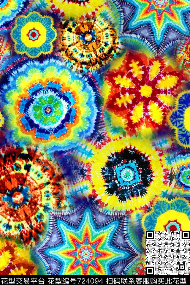 抽象扎染华亿平台民族风数码印花华亿平台下载（图片编号: 724094） - 瓦栏（Walan）