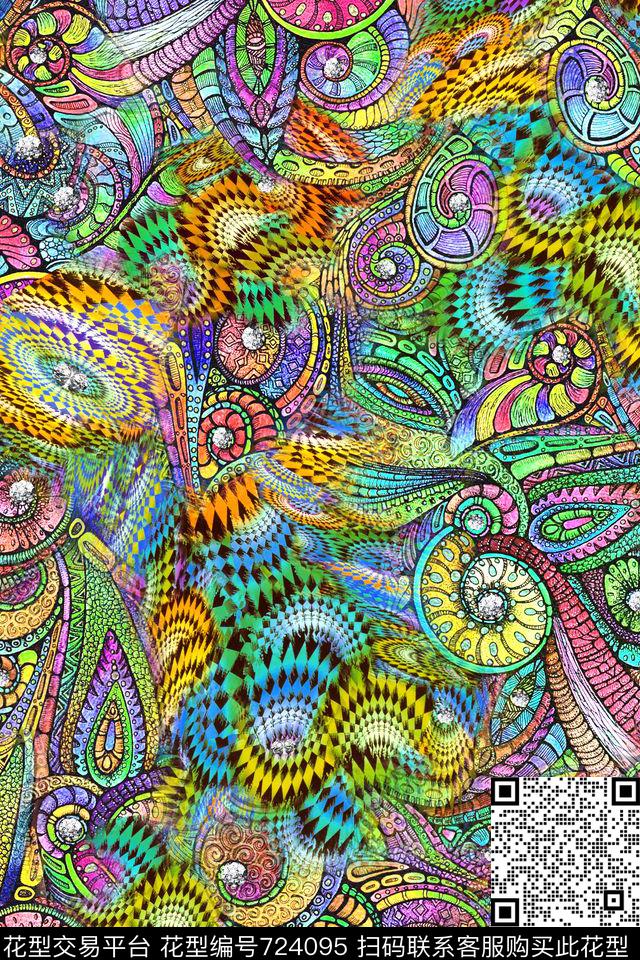 抽象几何肌理数码印花华亿平台下载（图片编号: 724095） - 瓦栏（Walan）