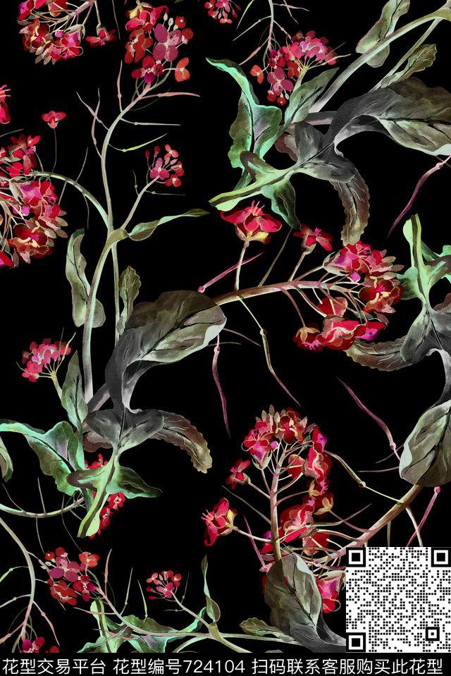 红绿搭配油菜花数码印花华亿平台下载（图片编号: 724104） - 瓦栏（Walan）