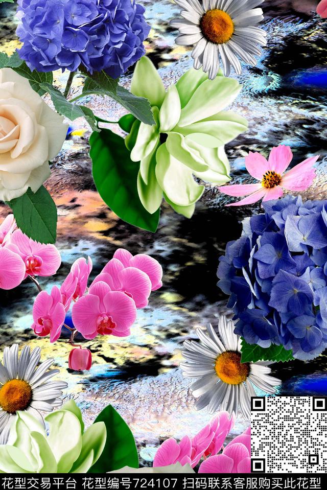 大花数码花卉类花卉数码印花华亿平台下载（图片编号: 724107） - 瓦栏（Walan）