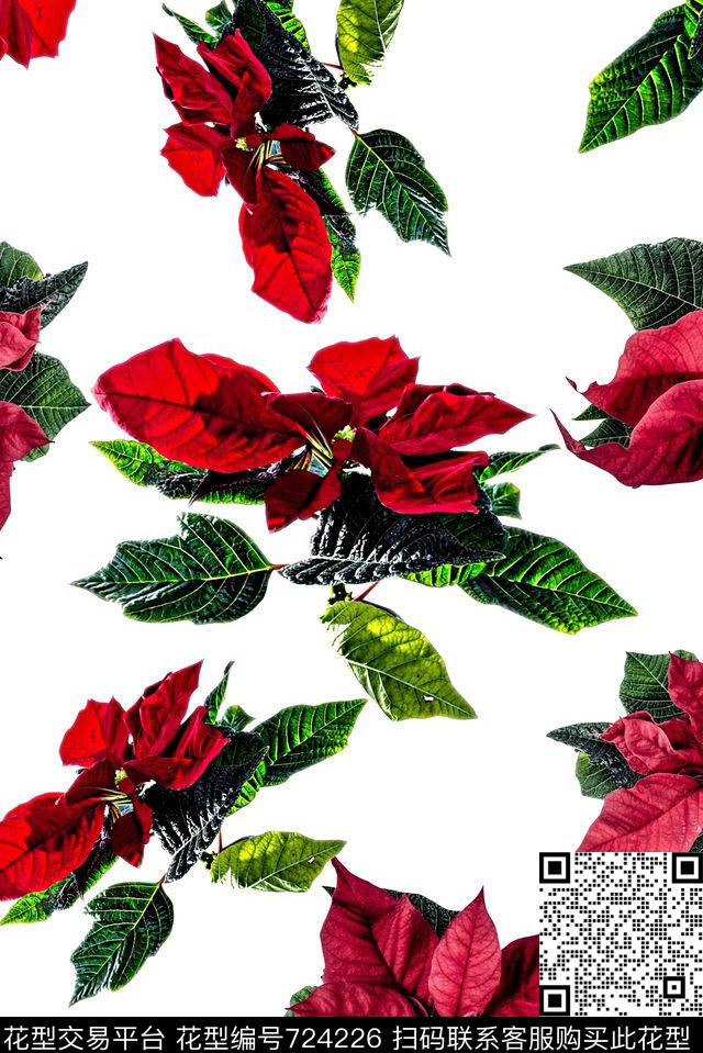 抽象手绘3D植物花卉数码印花时尚潮流女装大牌花朵印花欧美复古大牌长裙印花数码印花华亿平台下载（图片编号: 724226） - 瓦栏（Walan）