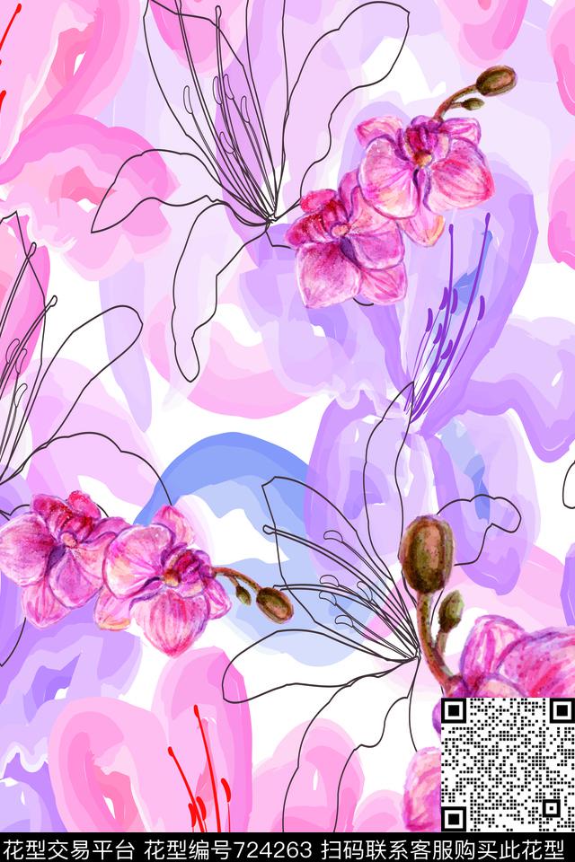 曼陀罗花瓣大花数码印花华亿平台下载（图片编号: 724263） - 瓦栏（Walan）