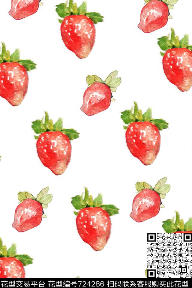 水果趣味草莓数码印花华亿平台下载（图片编号: 724286） - 瓦栏（Walan）