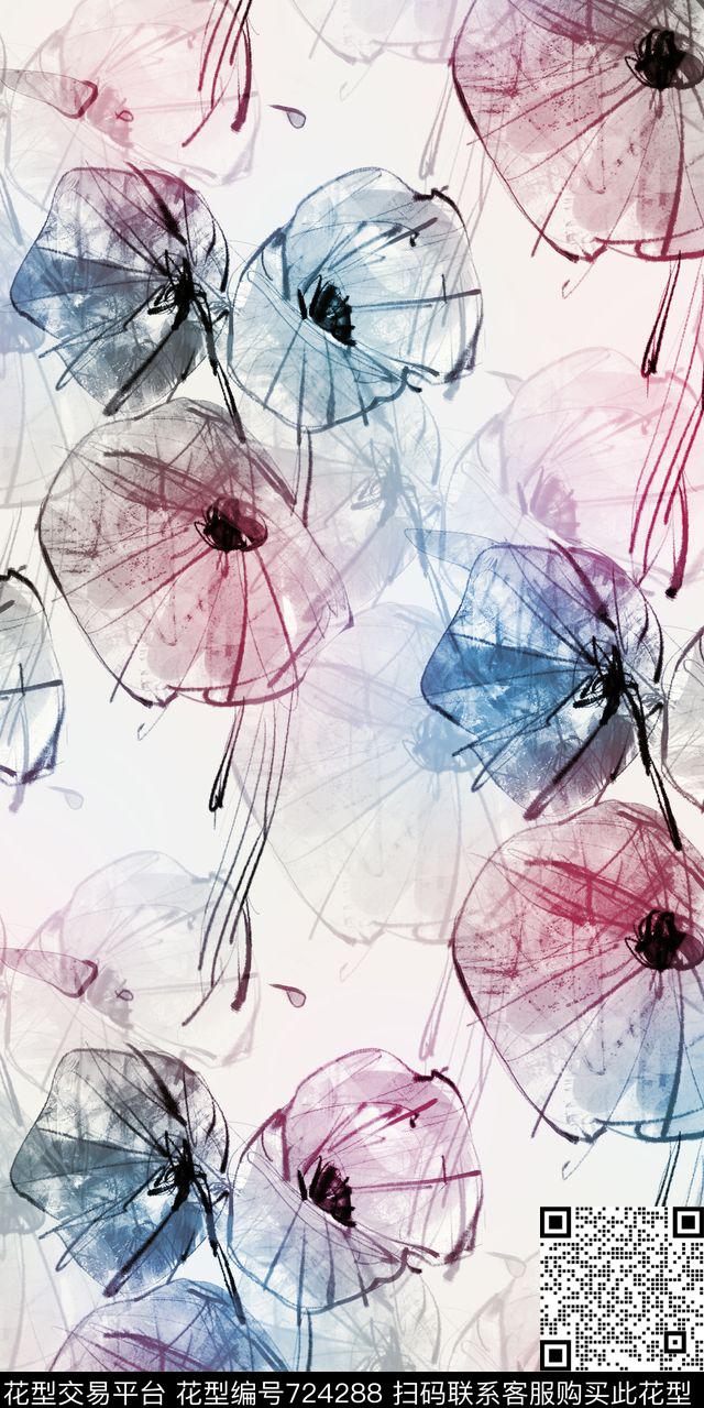 小清新花朵大花数码印花华亿平台下载（图片编号: 724288） - 瓦栏（Walan）