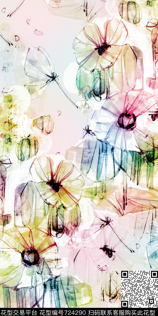 小清新大花花朵数码印花华亿平台下载（图片编号: 724290） - 瓦栏（Walan）