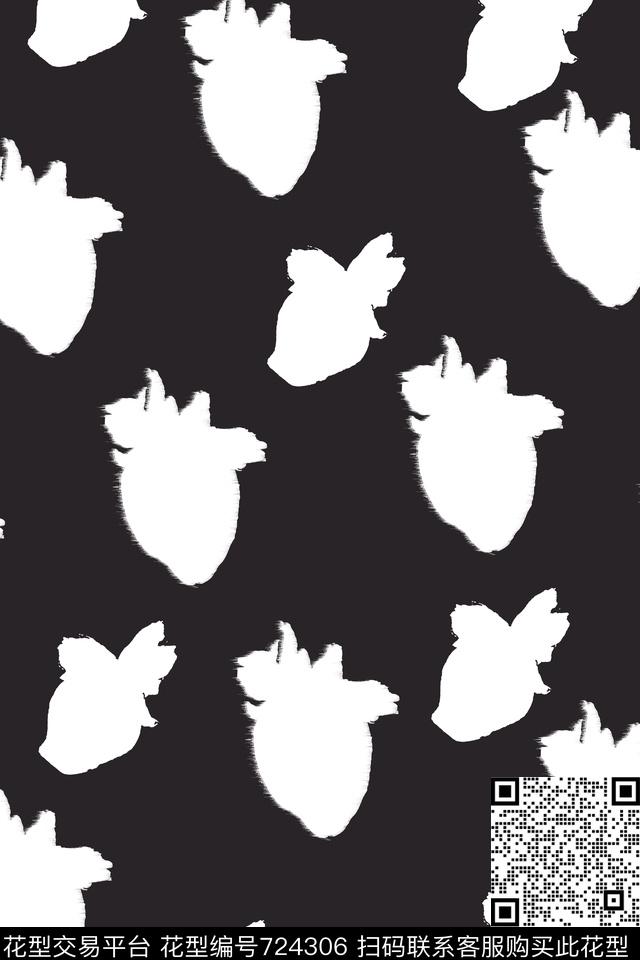 白花黑白花黑底数码印花华亿平台下载（图片编号: 724306） - 瓦栏（Walan）