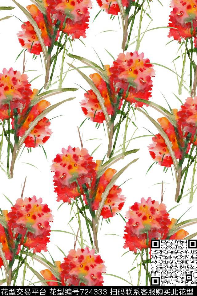 水彩花卉数码印花华亿平台下载（图片编号: 724333） - 瓦栏（Walan）