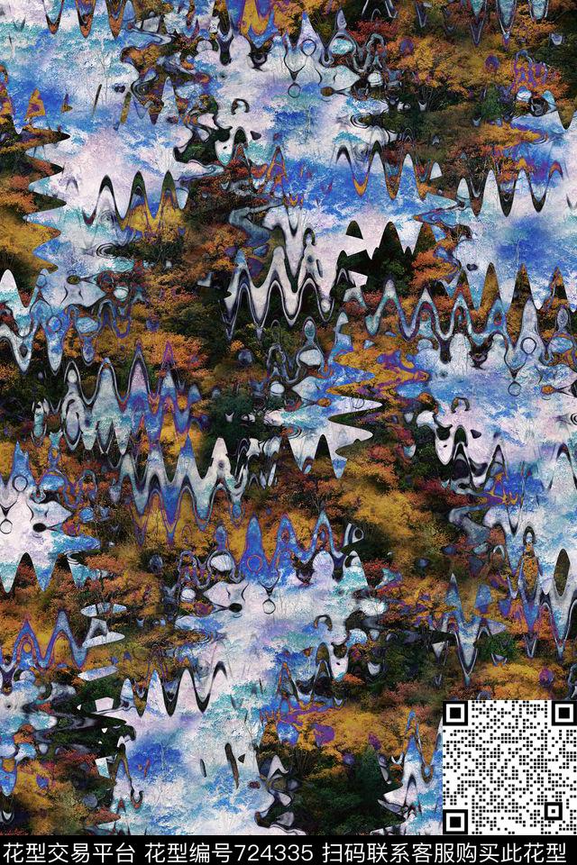 抽象波浪森林数码印花华亿平台下载（图片编号: 724335） - 瓦栏（Walan）
