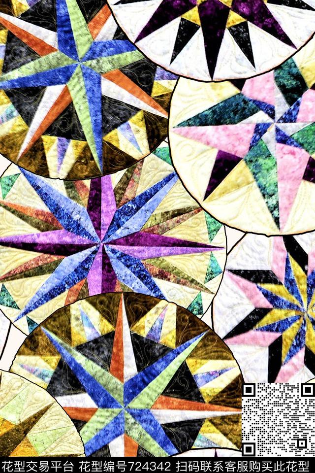 圆形几何抽象数码印花华亿平台下载（图片编号: 724342） - 瓦栏（Walan）