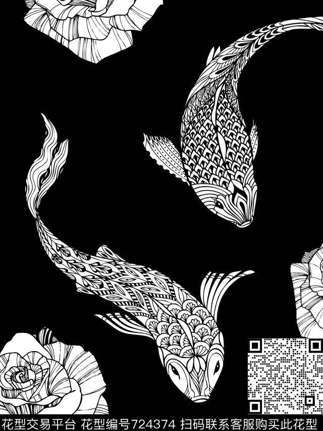 日韩潮牌线条数码印花华亿平台下载（图片编号: 724374） - 瓦栏（Walan）