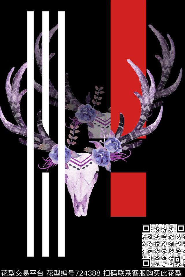 骷髅男装线条数码印花华亿平台下载（图片编号: 724388） - 瓦栏（Walan）